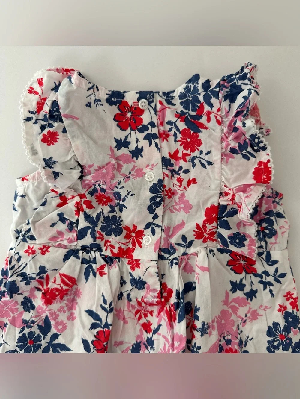 GAP Baby Girl White Sleeveless Romper with Navy, Red and Pink Floral Print